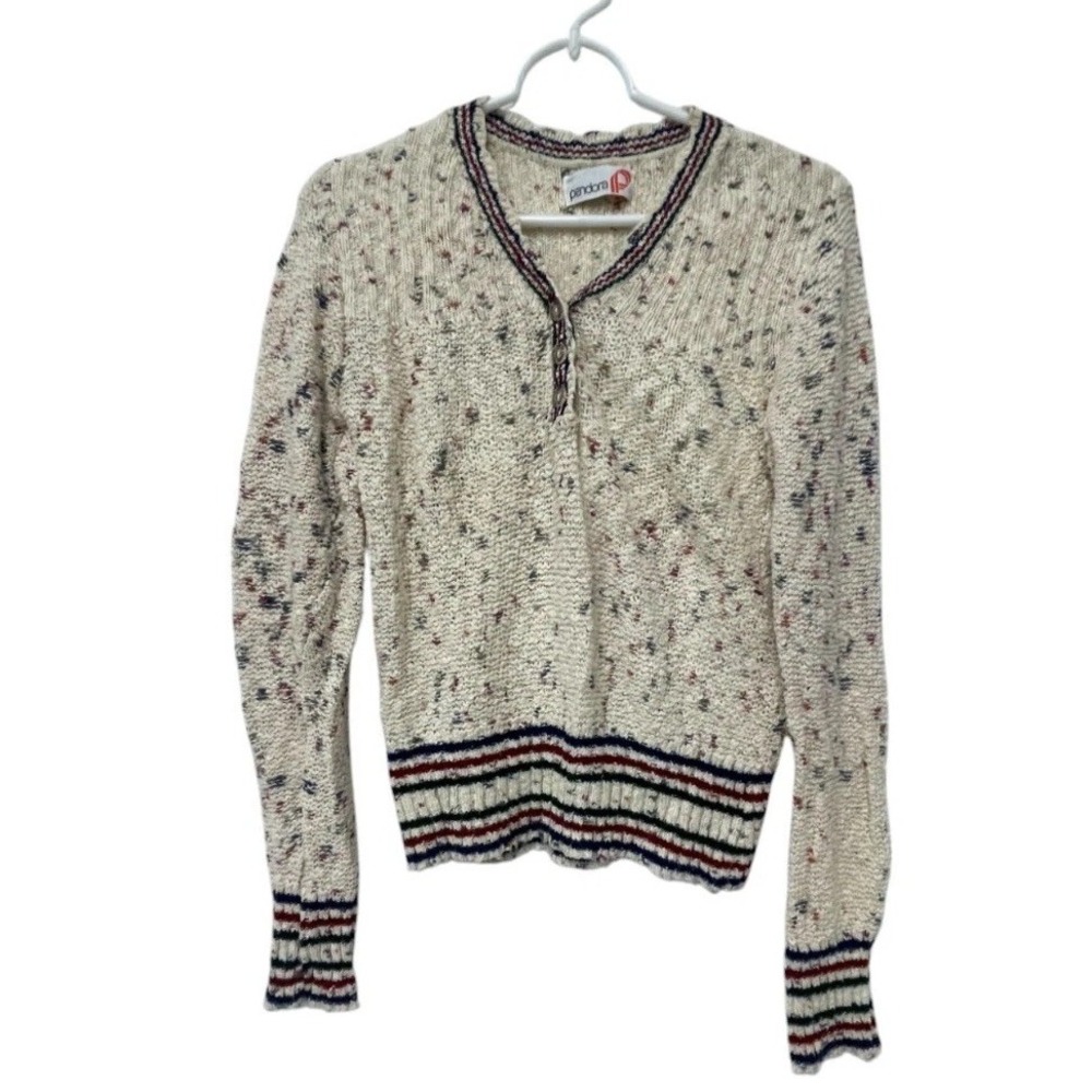 Pandora Pullover Sweater Off White Speckled Womens Size M Long Sleeve V Neck